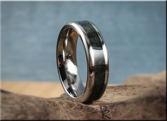 Titanium Channel Ring w/Ruby Zoisite stone inlay - metal ring