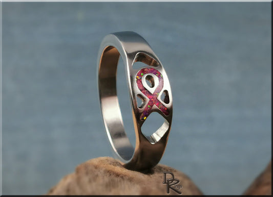 Titanium Awareness Ribbon Ring w/opal inlay - metal ring