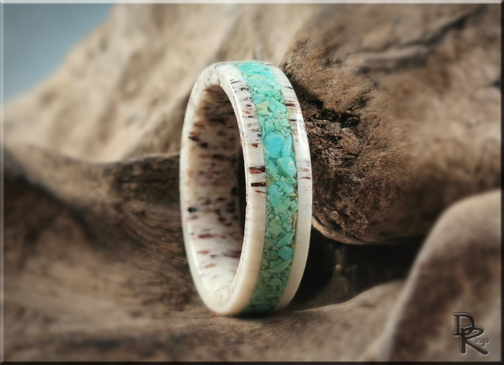 Deer Antler Channel Ring w/Tyrone Turquoise inlay - antler ring