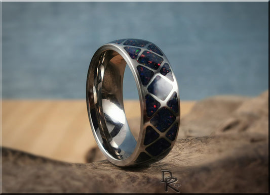 The 'Diamond Triangle' Titanium Pattern Ring w/Opal inlay - metal ring