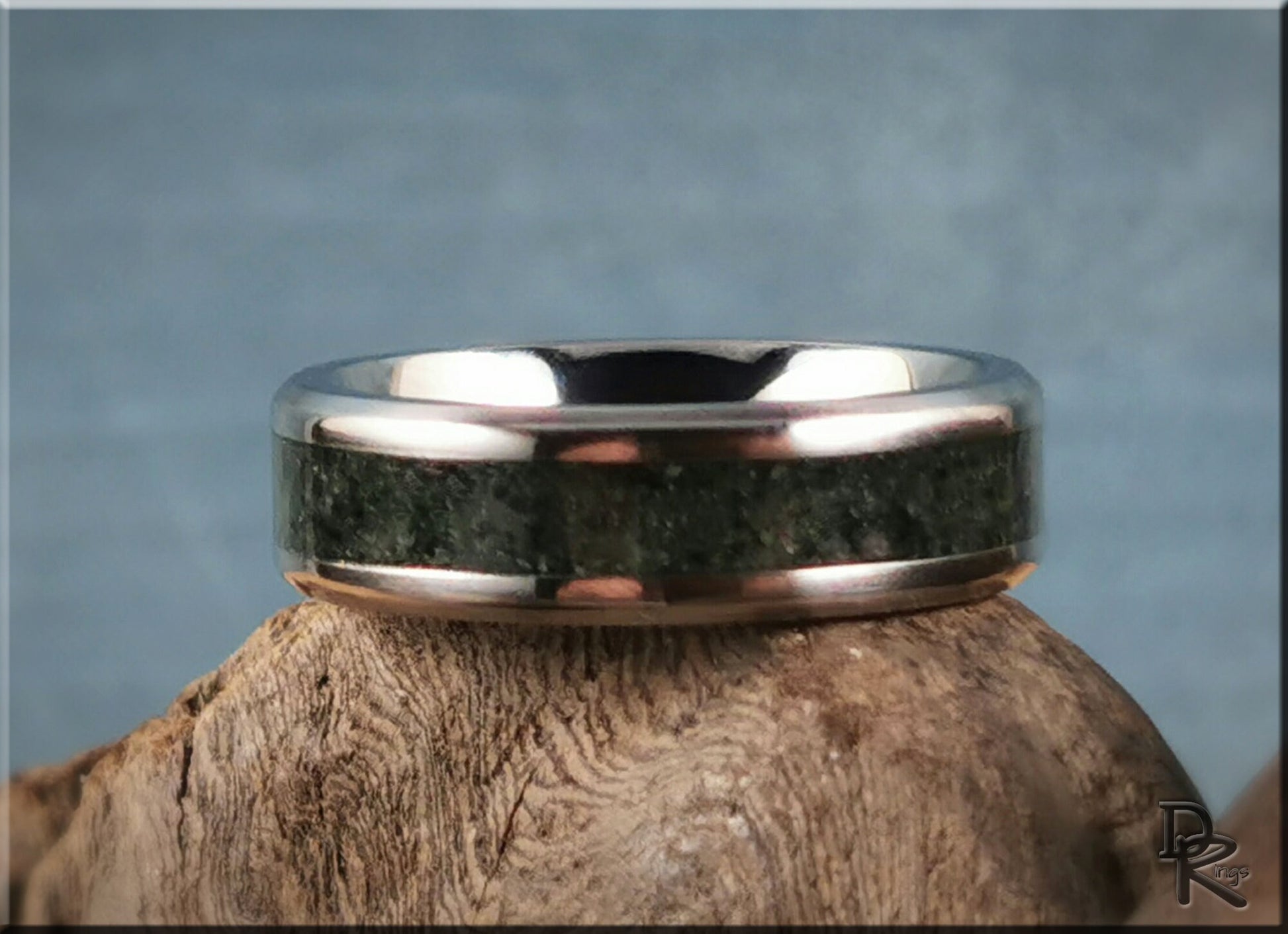 Titanium Channel Ring w/Ruby Zoisite stone inlay - metal ring