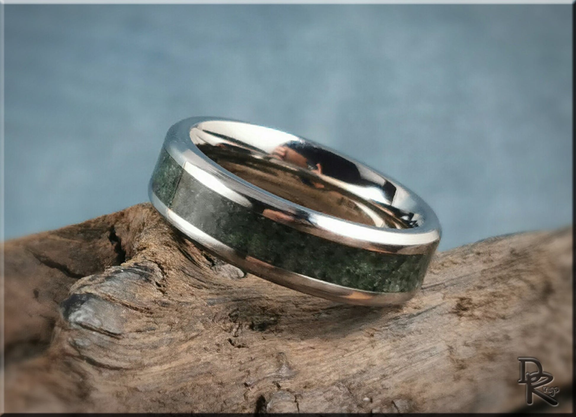 Titanium Channel Ring w/Ruby Zoisite stone inlay - metal ring