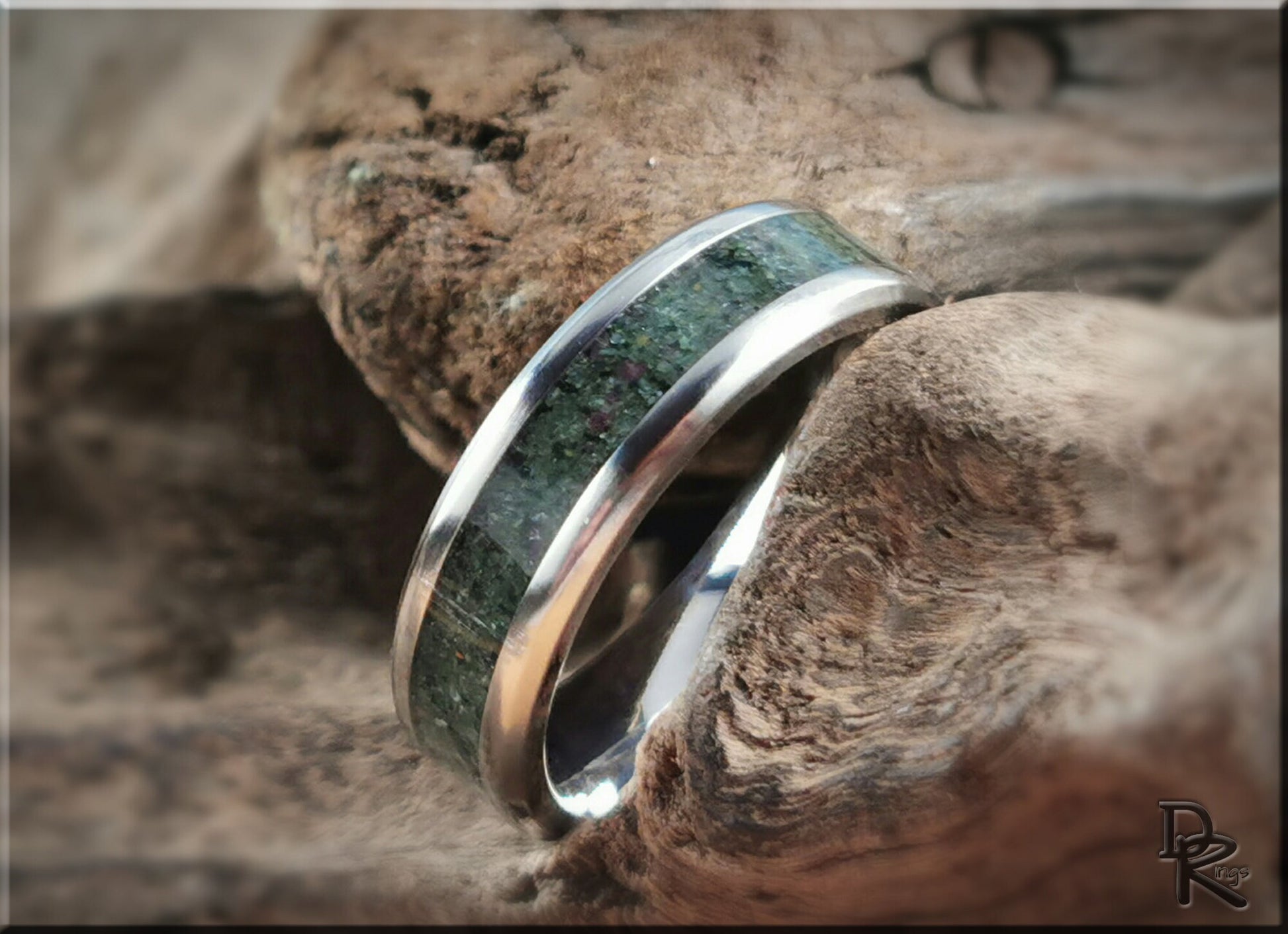 Titanium Channel Ring w/Ruby Zoisite stone inlay - metal ring