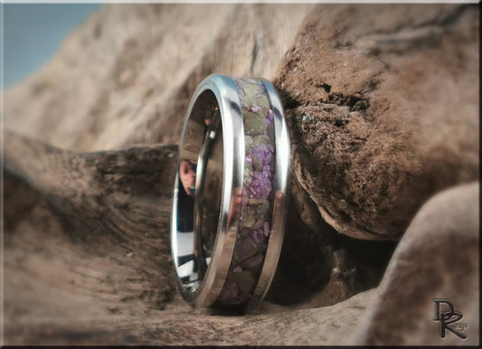 Titanium Channel Ring w/Atlantisite stone inlay - metal ring
