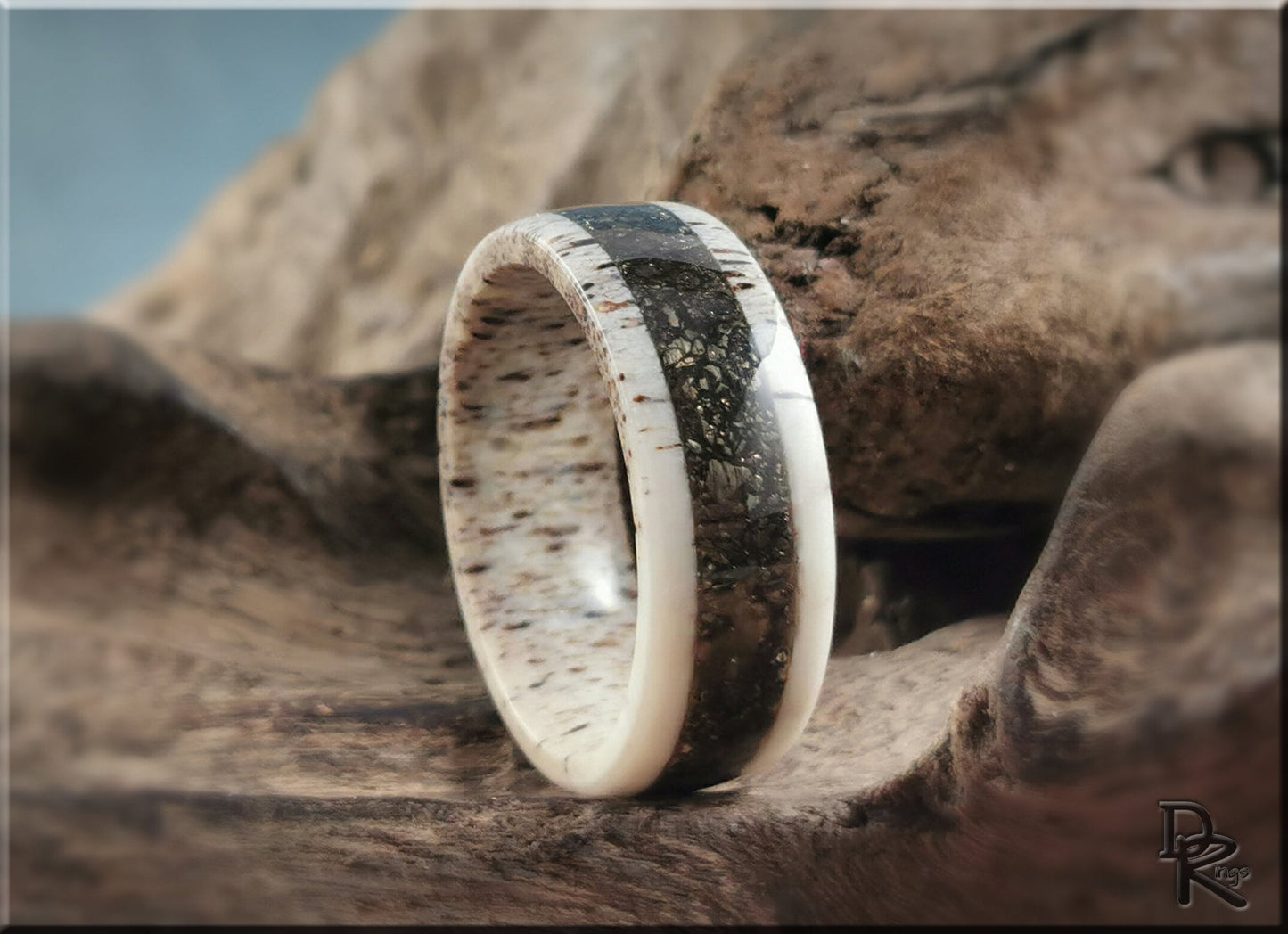 Deer Antler Channel Ring w/Peruvian Cocada Pyrite inlay - antler ring