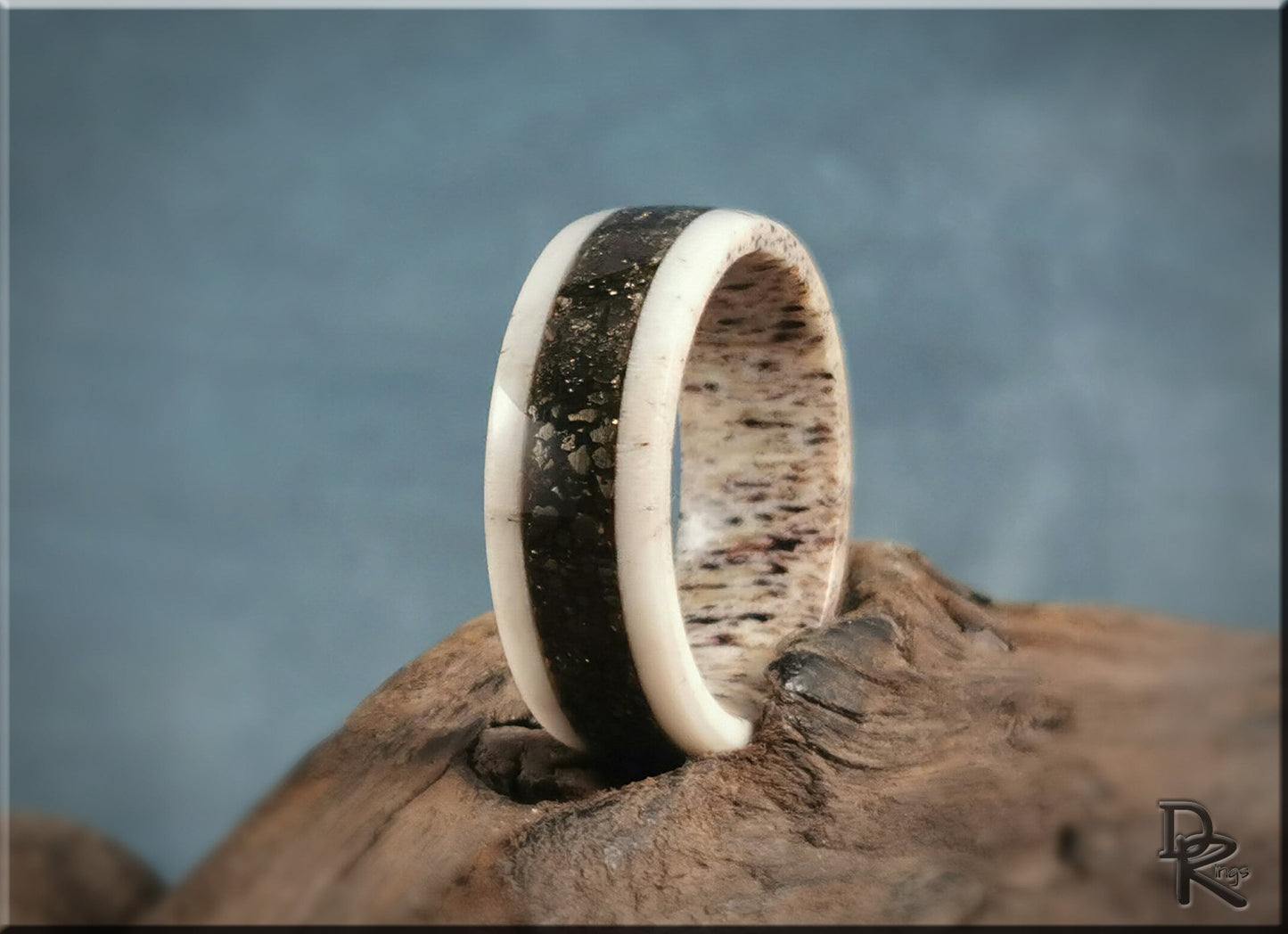 Deer Antler Channel Ring w/Peruvian Cocada Pyrite inlay - antler ring