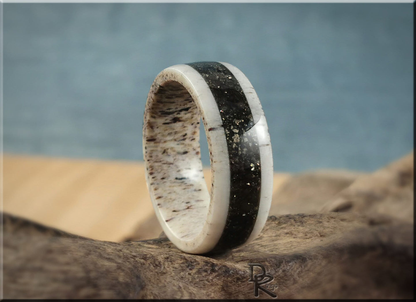 Deer Antler Channel Ring w/Peruvian Cocada Pyrite inlay - antler ring