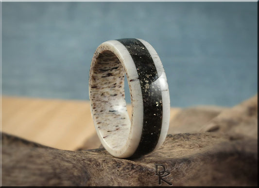 Deer Antler Channel Ring w/Peruvian Cocada Pyrite inlay - antler ring