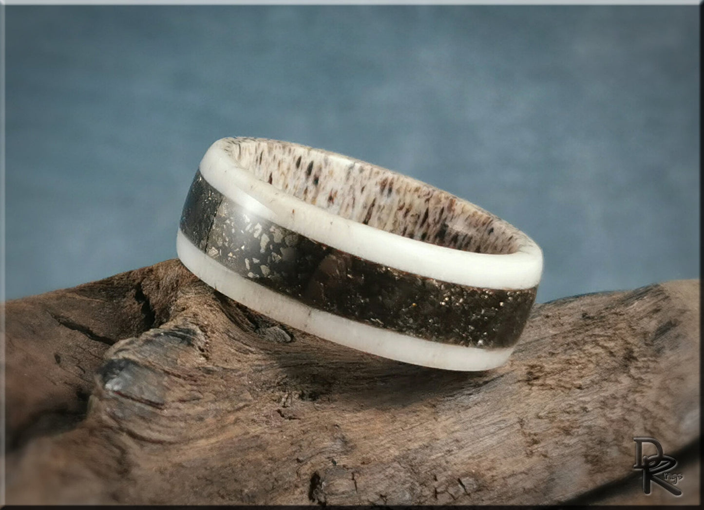 Deer Antler Channel Ring w/Peruvian Cocada Pyrite inlay - antler ring