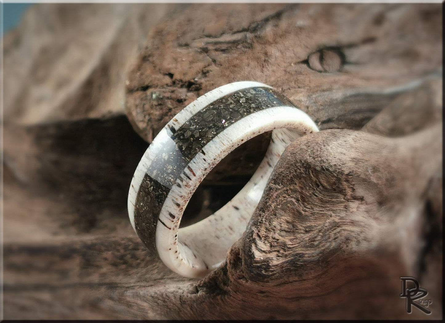 Deer Antler Channel Ring w/Peruvian Cocada Pyrite inlay - antler ring