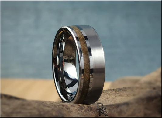 Tungsten Carbide Channel Ring w/offset Great Sand Sea Sand inlay - metal ring