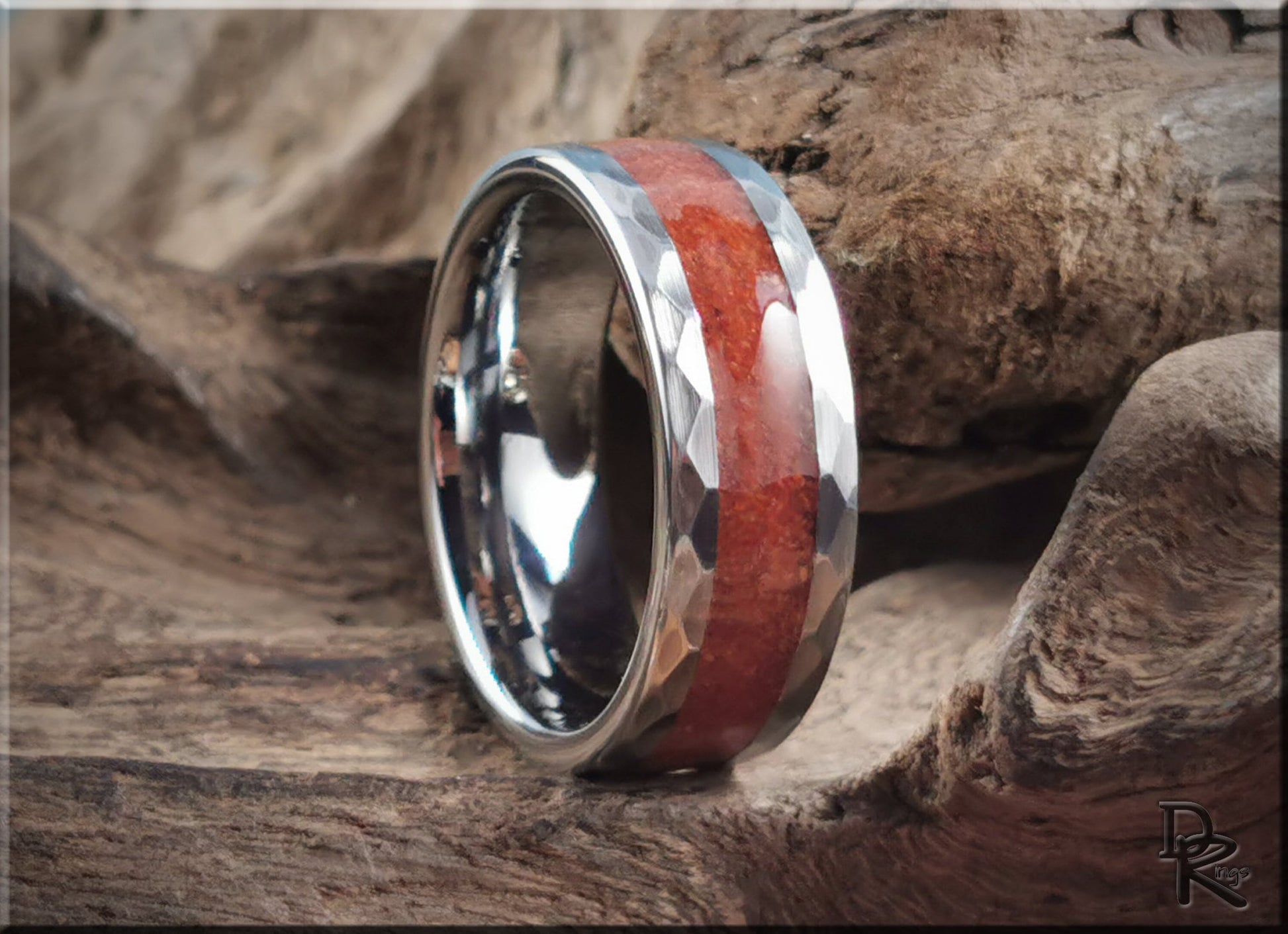 Hammered Tungsten Carbide Ring with exotic Gilf Kebir Sand inlay - metal ring