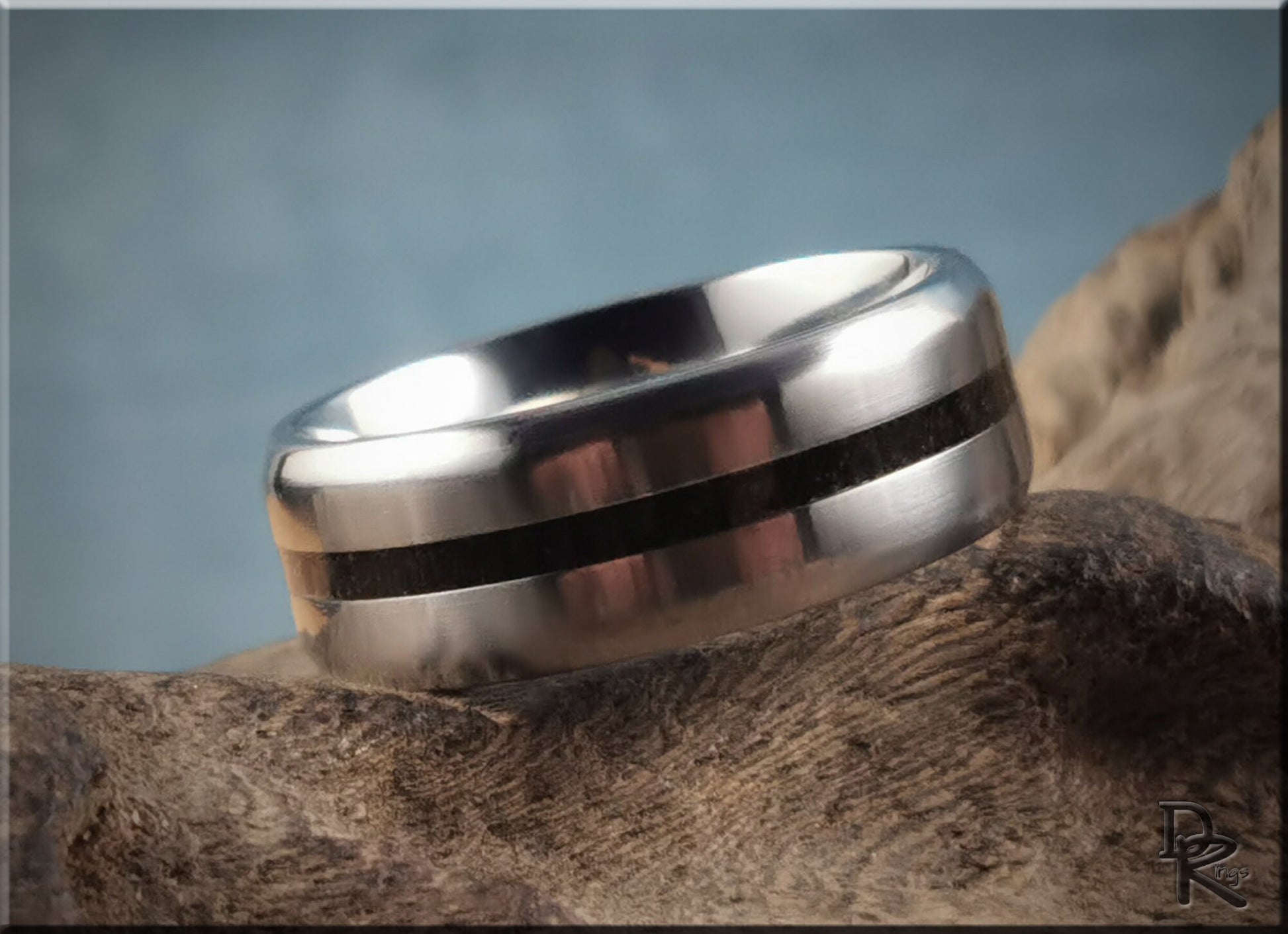 Titanium 8mm Channel Ring w/Krakatoa Volcanic Sand inlay - metal ring