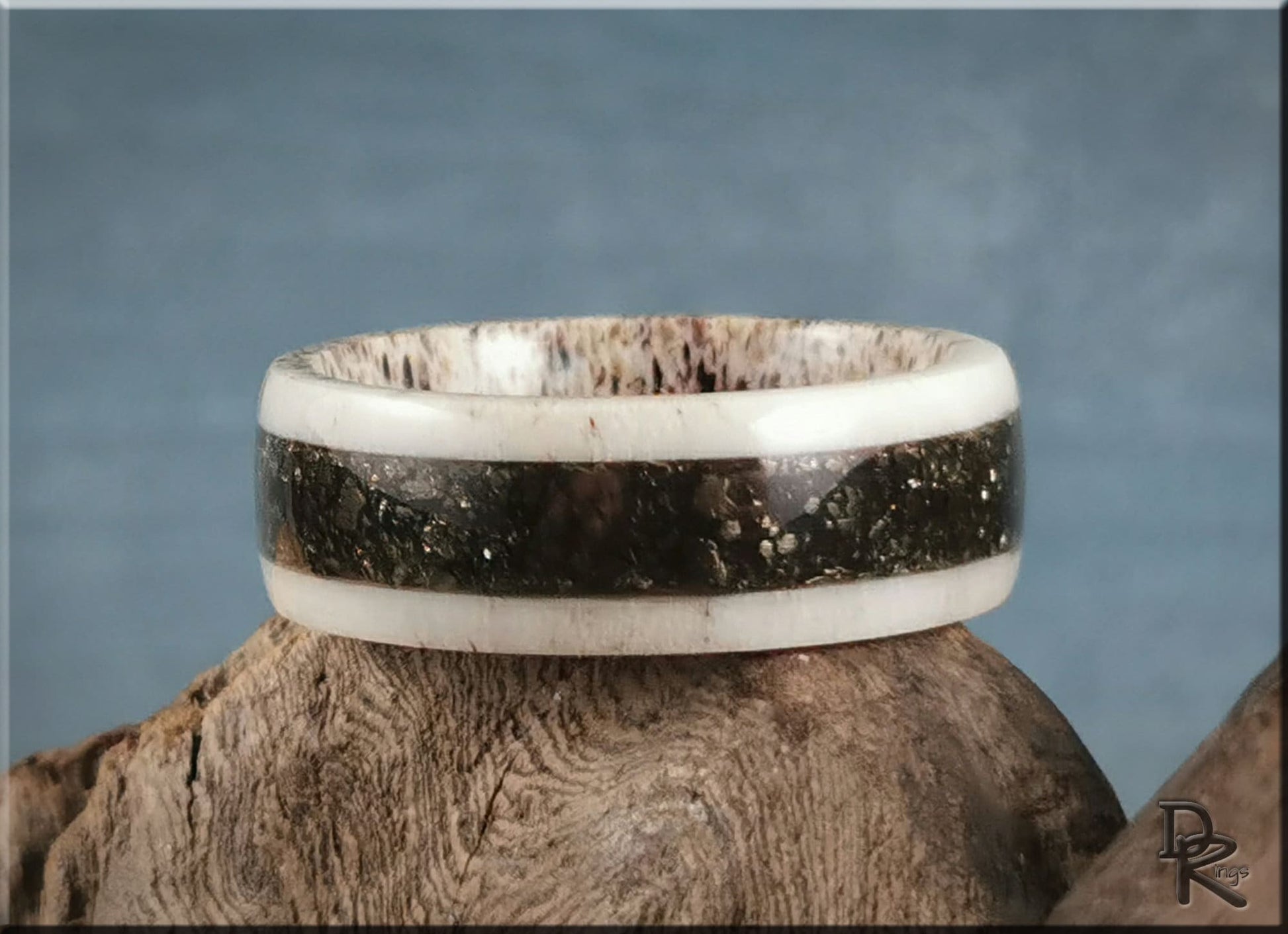 Deer Antler Channel Ring w/Peruvian Cocada Pyrite inlay - antler ring