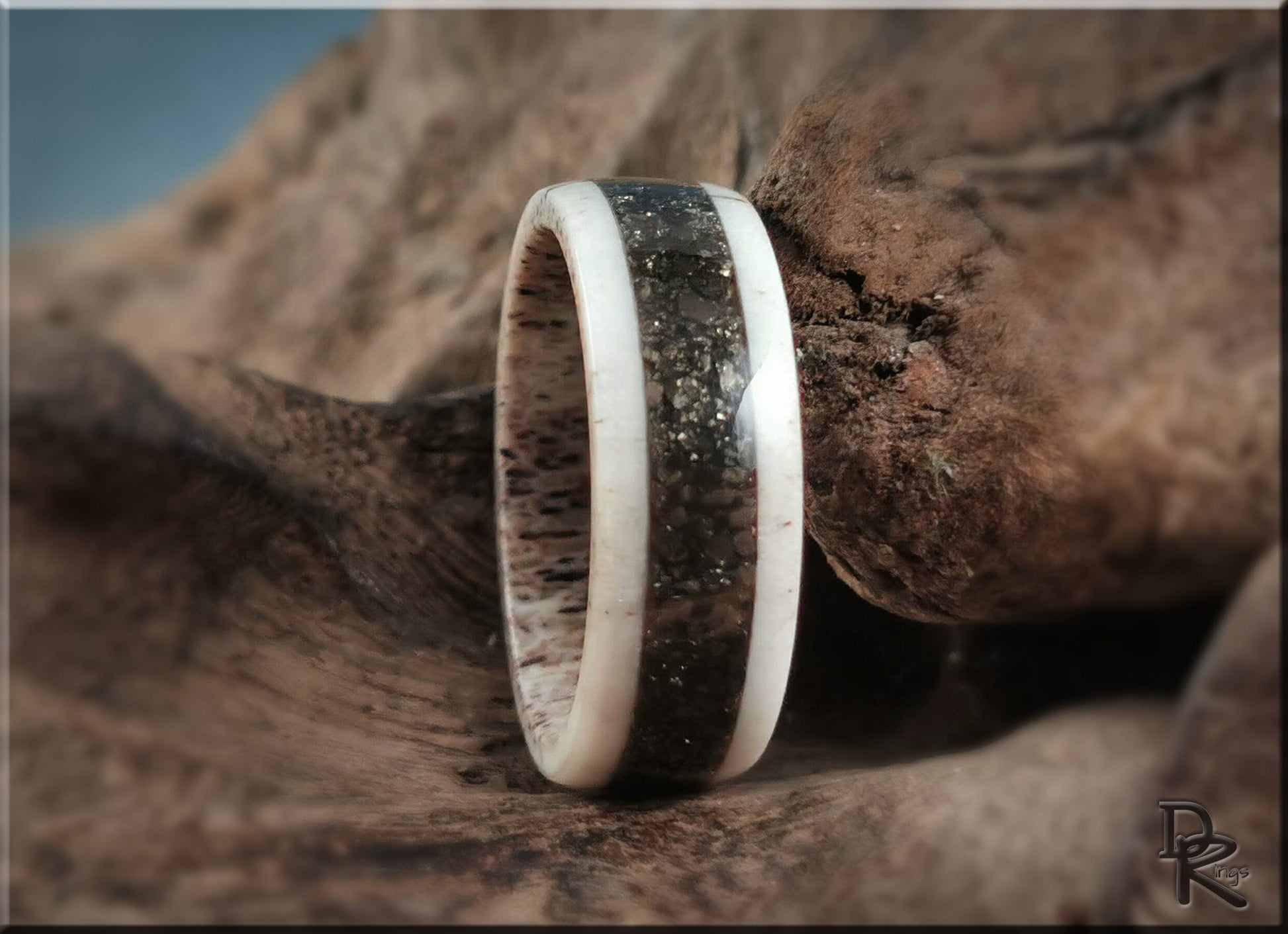Deer Antler Channel Ring w/Peruvian Cocada Pyrite inlay - antler ring