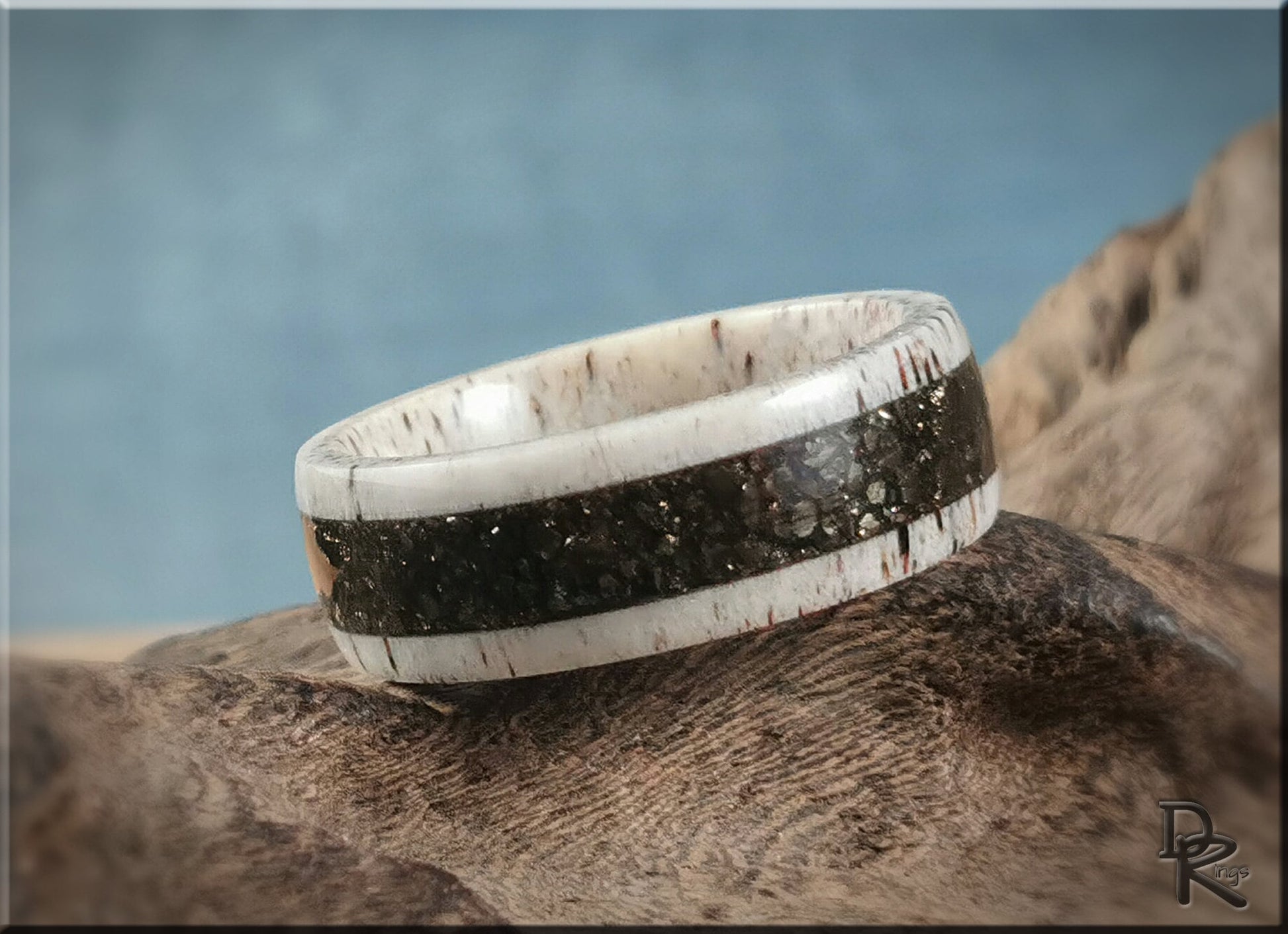 Deer Antler Channel Ring w/Peruvian Cocada Pyrite inlay - antler ring