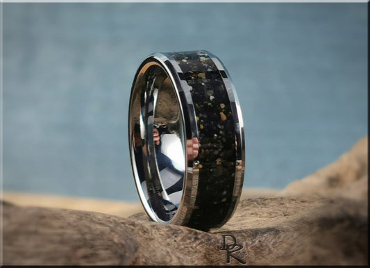 Tungsten Carbide Channel Ring w/Fuertaventura Volcanic Sand inlay - metal ring