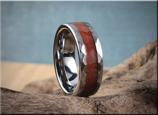 Hammered Tungsten Carbide Ring with exotic Gilf Kebir Sand inlay - metal ring
