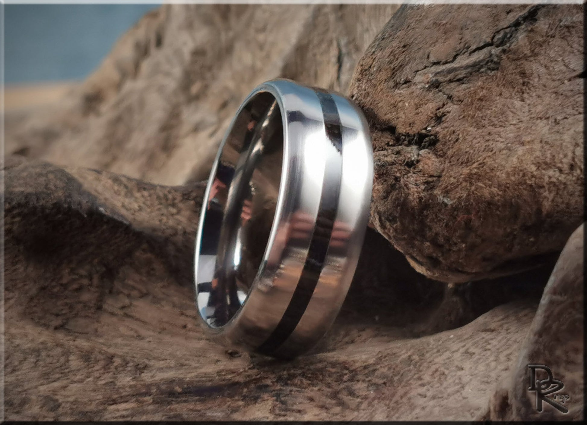 Titanium 8mm Channel Ring w/Krakatoa Volcanic Sand inlay - metal ring