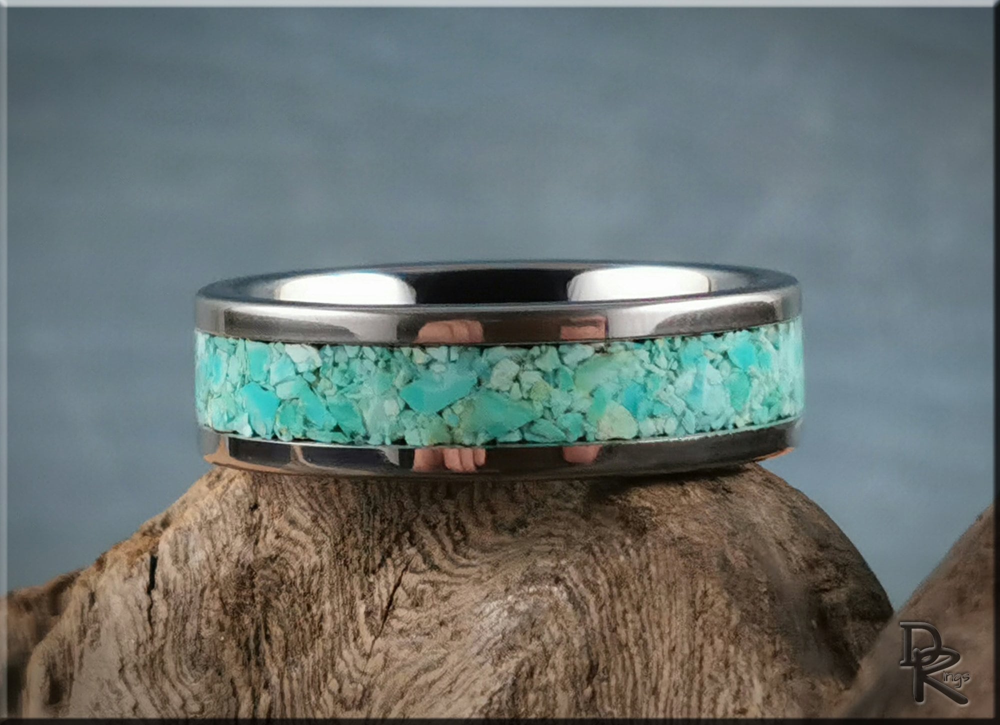 Super Titanium Channel Ring w/Fox Turquoise inlay - metal ring