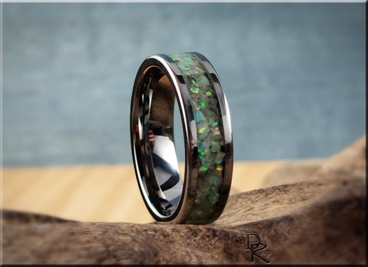 Tungsten Carbide Channel Ring w/Opal and Glow inlay - metal ring