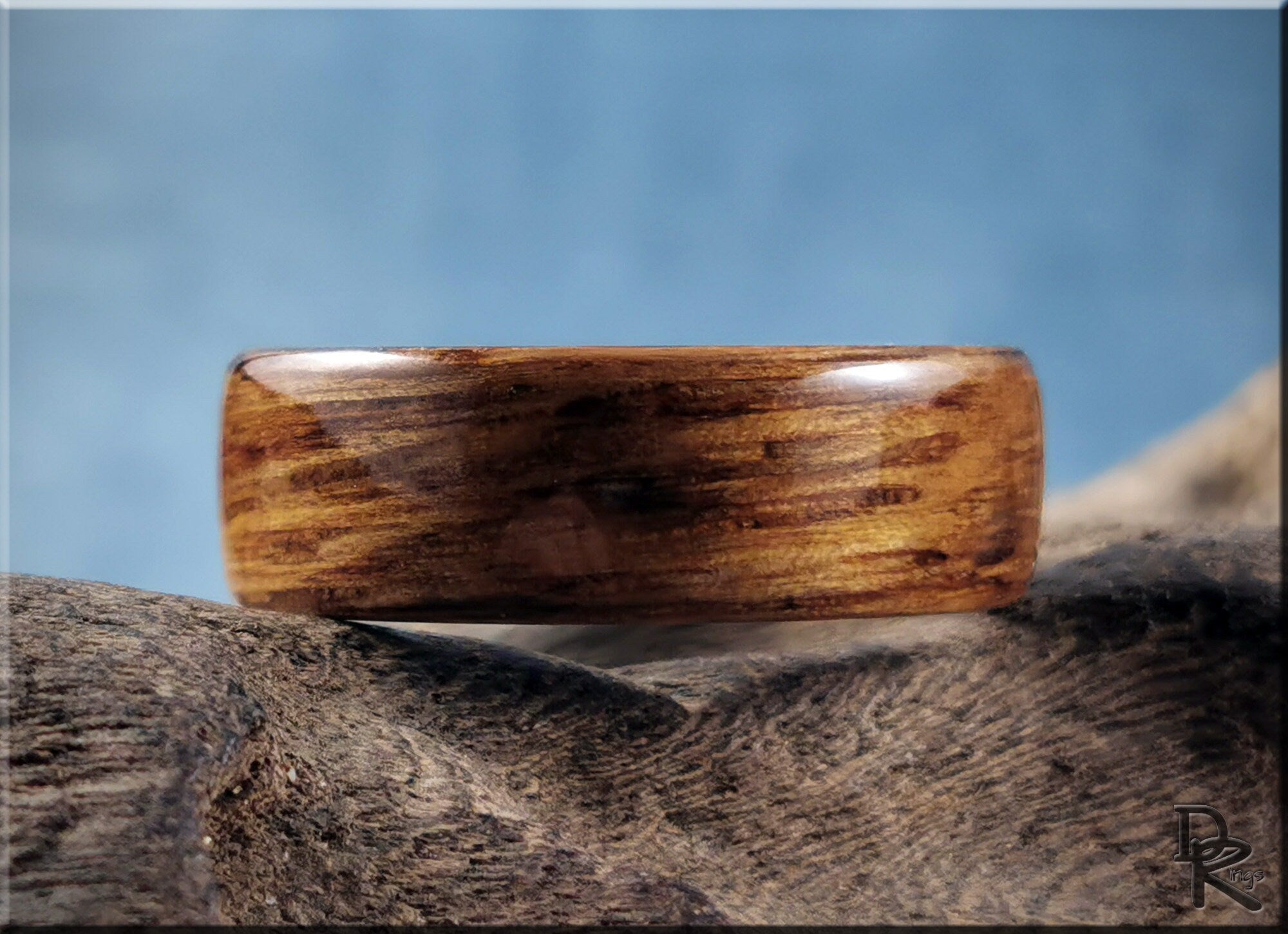 Oak wood ring on antler by DR Rings showing smooth polished wood grain detail