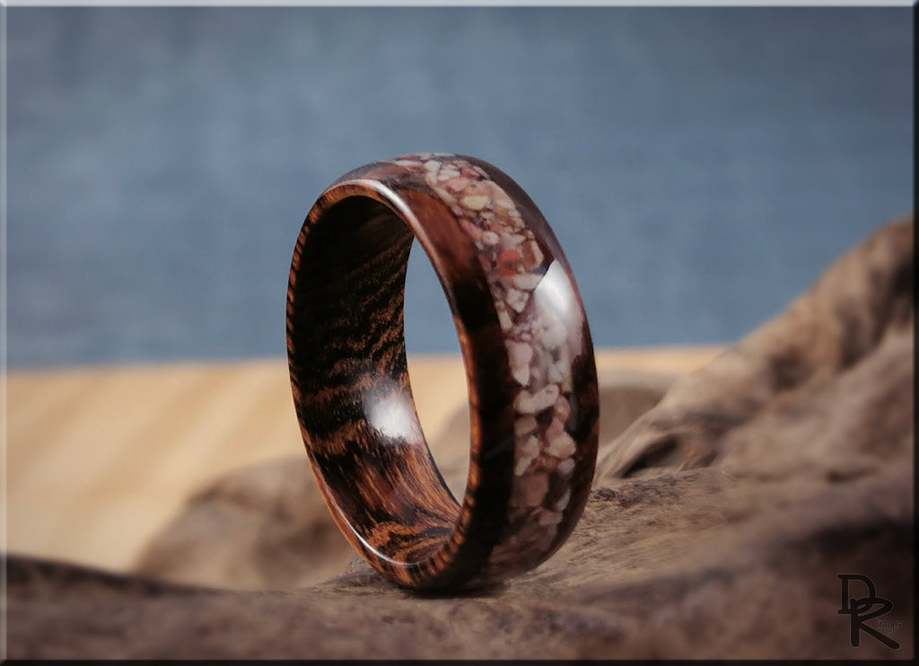 DR Rings wood ring with inlay featuring polished natural wood and stone inlay design